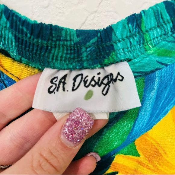 Vtg 70s SA DESIGNS HAWAIIAN FLORAL MAXI SKIRT GREEN YELLOW BLUE USA MADE RAYON - Picture 5 of 9